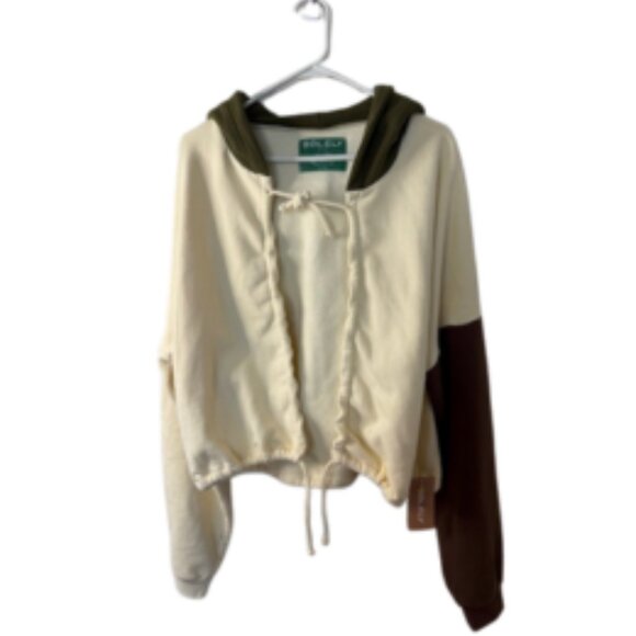 Solely Women’s Cream Green Brown Hoodie L/XL NWT - Picture 2 of 8